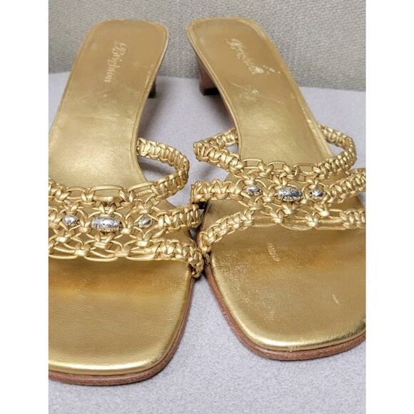 BRIGHTON Karen Gold Woven Leather Sandals Sz 8M Made in Brazil Bench Made - Picture 2 of 9
